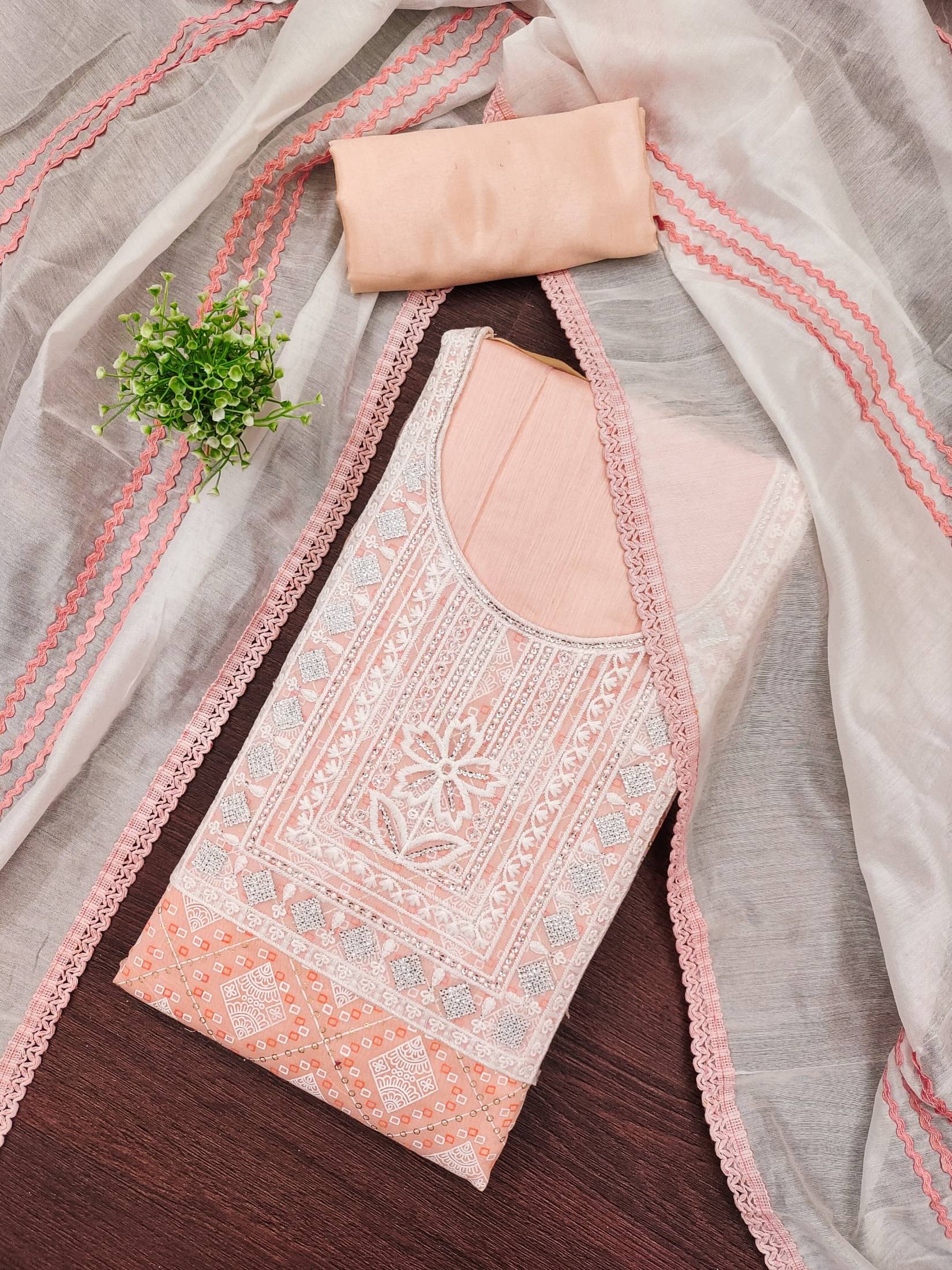 PANZORA Women Silk Blend Unstitched Dress Material ( Peach ) PANZORA Women Silk Blend Unstitched Dress Material ( Peach )