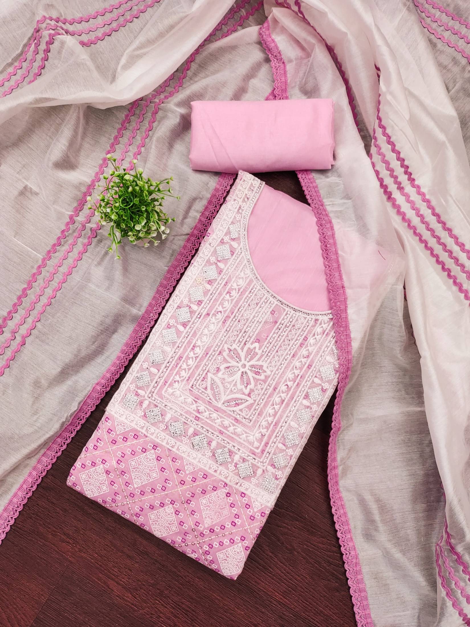     			PANZORA Women Silk Blend Unstitched Dress Material ( Pink )