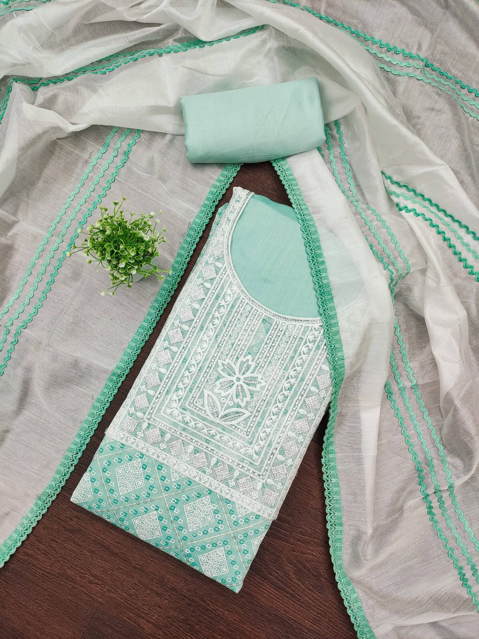     			PANZORA Women Silk Blend Unstitched Dress Material ( Sea Green )