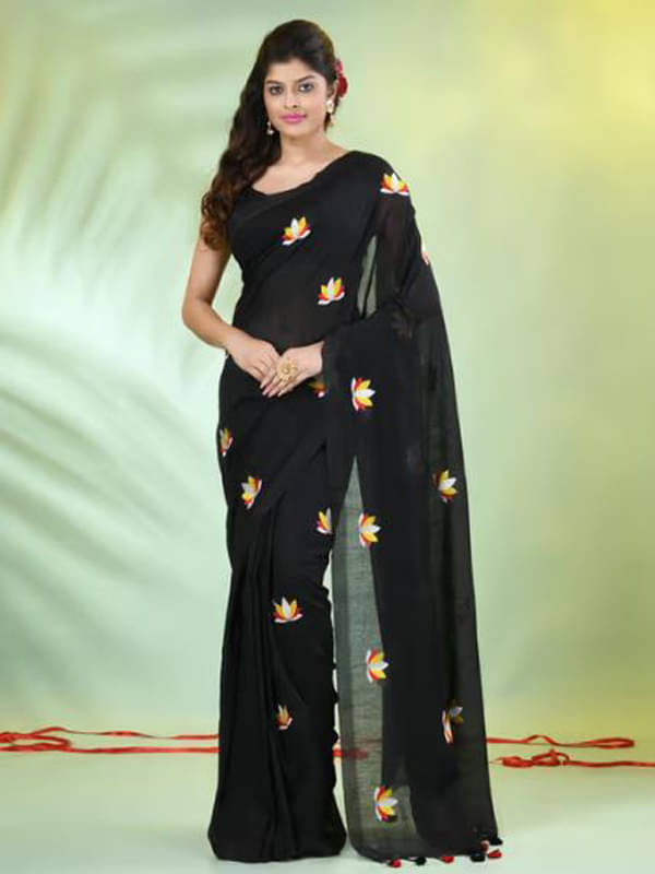     			PIYARI FASHION Cotton Embroidered Regular Saree With Unstitched Blouse Piece ( Black )
