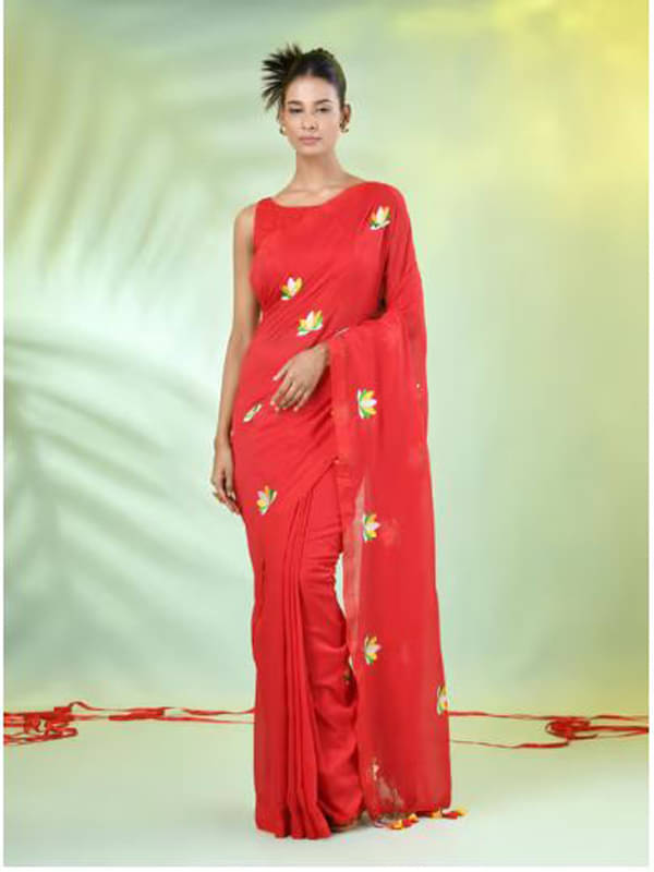     			PIYARI FASHION Cotton Embroidered Regular Saree With Unstitched Blouse Piece ( Red )