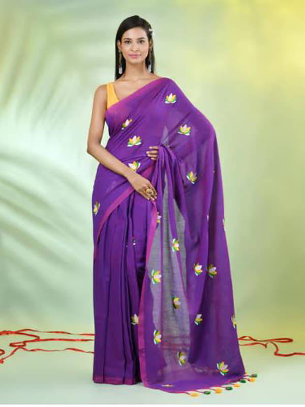     			PIYARI FASHION Cotton Embroidered Regular Saree With Unstitched Blouse Piece ( Purple )