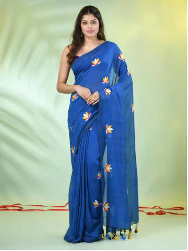     			PIYARI FASHION Cotton Embroidered Regular Saree With Unstitched Blouse Piece ( Blue )
