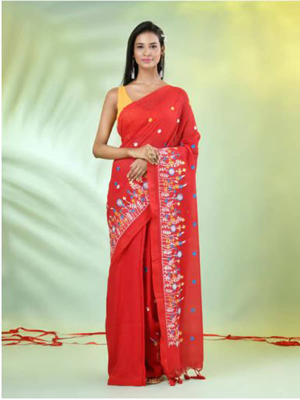     			PIYARI FASHION Cotton Embroidered Regular Saree With Unstitched Blouse Piece ( Red )