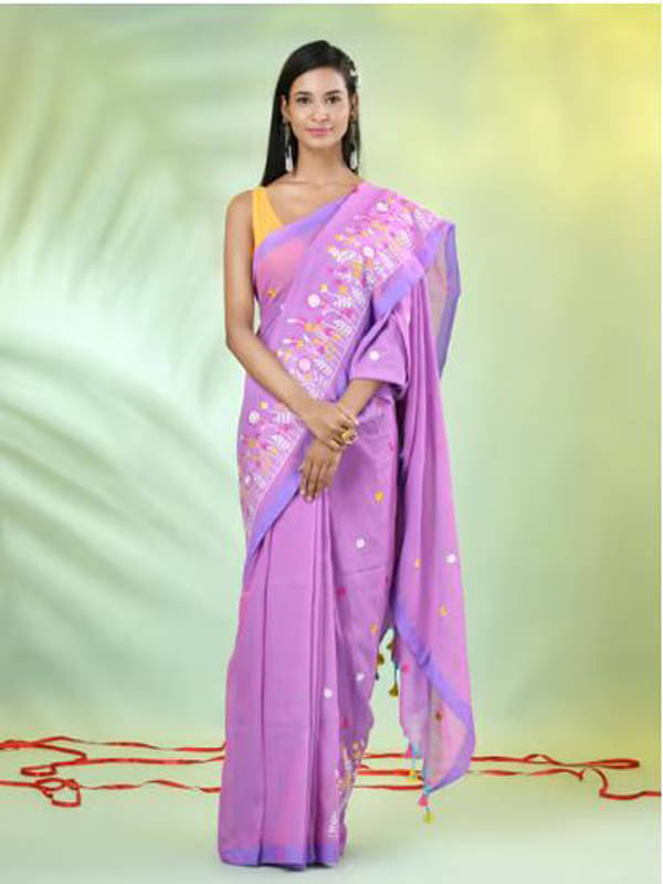     			PIYARI FASHION Cotton Embroidered Regular Saree With Unstitched Blouse Piece ( Lavender )