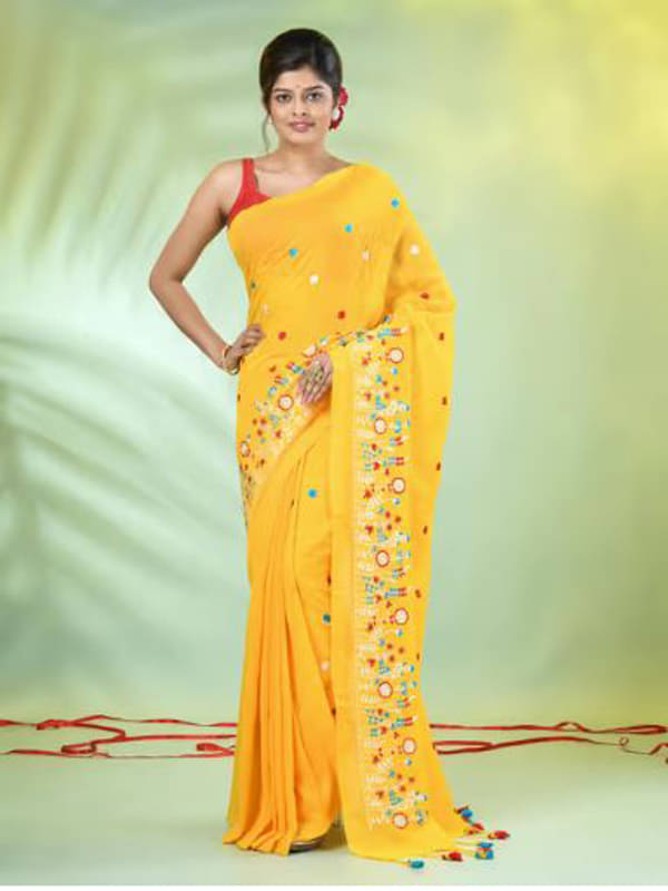     			PIYARI FASHION Cotton Embroidered Regular Saree With Unstitched Blouse Piece ( Yellow )