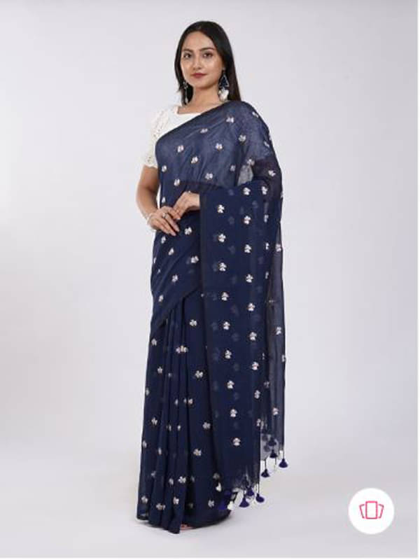     			PIYARI FASHION Cotton Embroidered Regular Saree With Unstitched Blouse Piece ( Navy Blue )