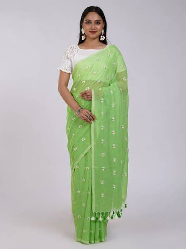     			PIYARI FASHION Cotton Embroidered Regular Saree With Unstitched Blouse Piece ( Sea Green )