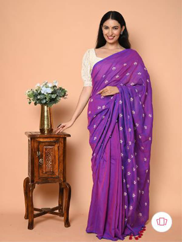     			PIYARI FASHION Cotton Embroidered Regular Saree With Unstitched Blouse Piece ( Purple )