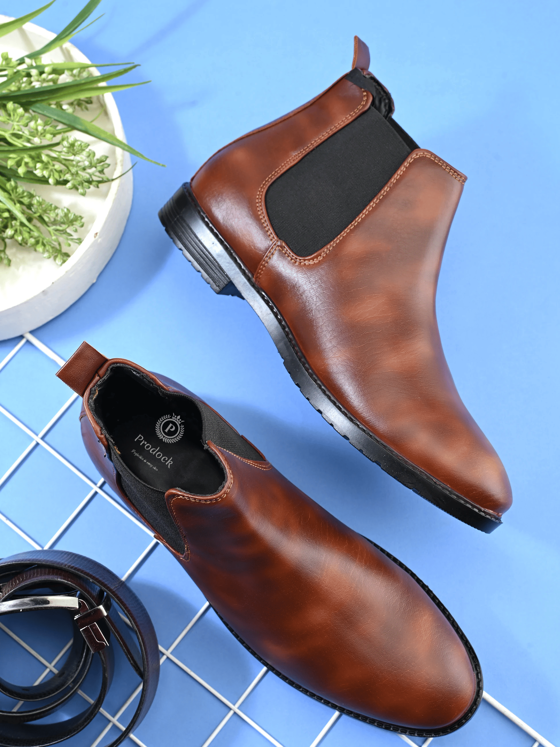     			PRODOCK Tan Men's Chelsea Boots