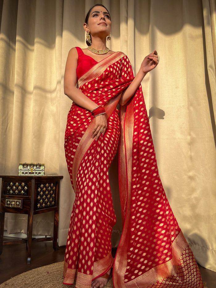     			SHIRODHARI Art Silk Woven Kanjeevaram Sarees With Unstitched Blouse Piece ( Red )