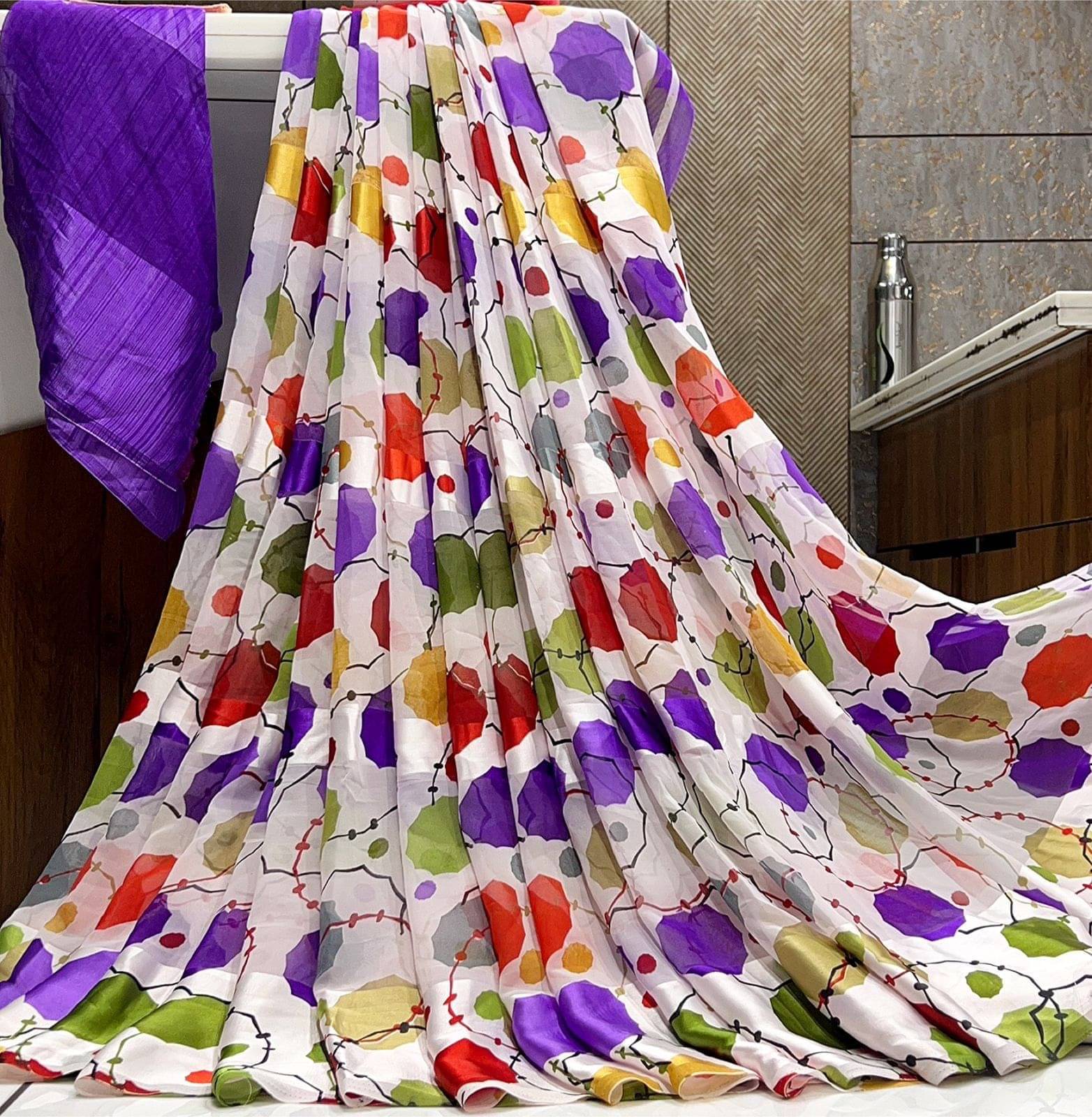SHIRODHARI Satin Printed Jamdani Saree With Unstitched Blouse Piece ( Purple ) SHIRODHARI Satin Printed Jamdani Saree With Unstitched Blouse Piece ( Purple )