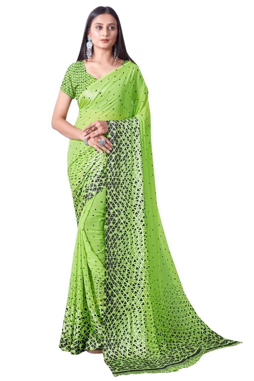 SHIRODHARI Satin Printed Regular Saree With Unstitched Blouse Piece ( Blue ) SHIRODHARI Satin Printed Regular Saree With Unstitched Blouse Piece ( Blue )