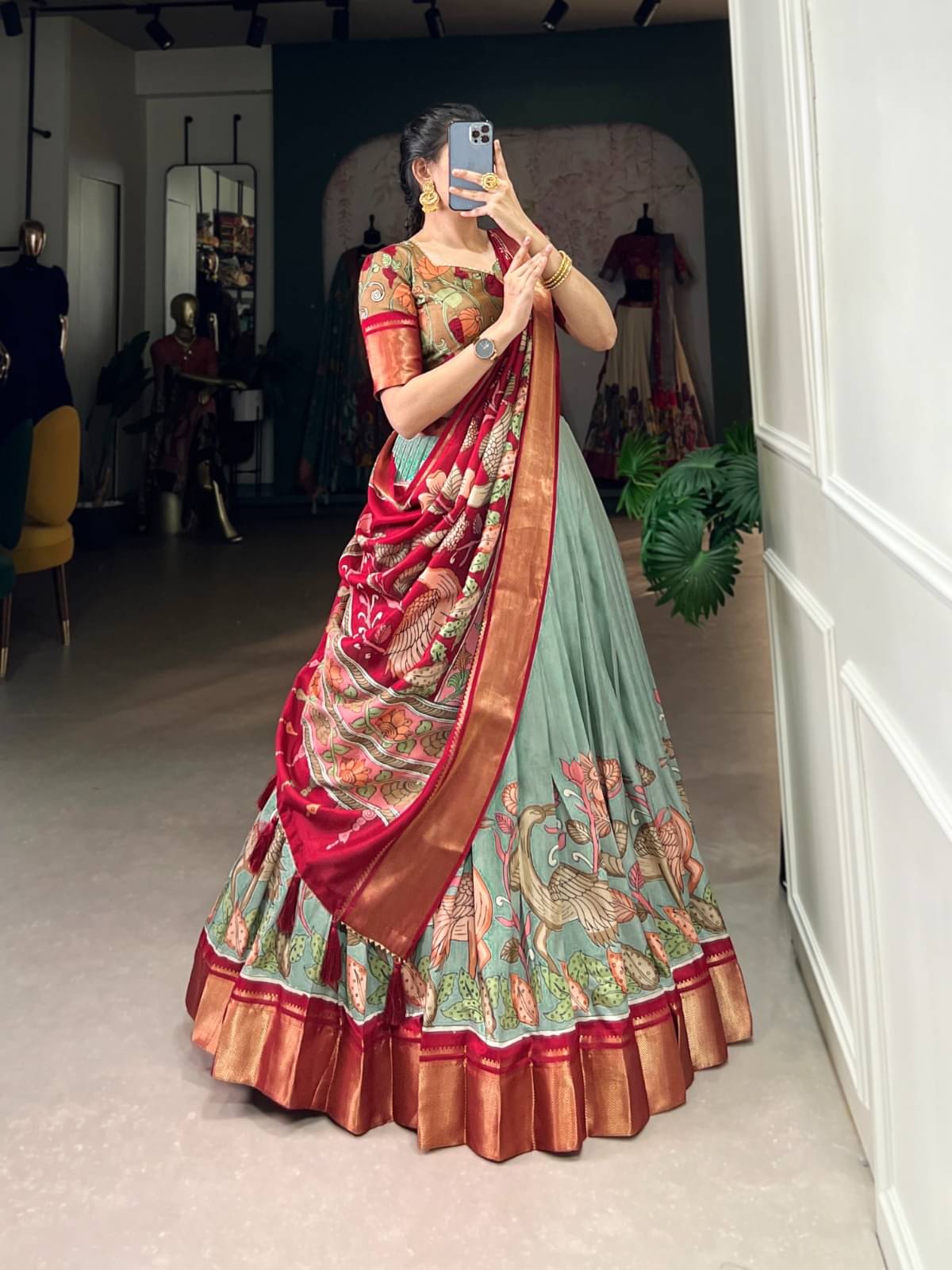 THE PRIVATE LABLE Multicolor Tussar Silk Flared Ready To Wear Lehenga THE PRIVATE LABLE Multicolor Tussar Silk Flared Ready To Wear Lehenga