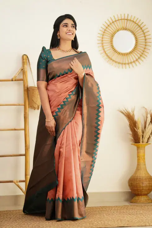     			THE PRIVATE LABLE Silk Blend Printed Banarasi saree With Unstitched Blouse Piece ( Multicolor )