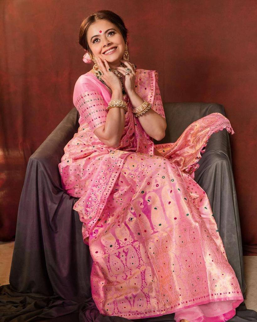 THE PRIVATE LABLE Silk Blend Printed Banarasi saree With Unstitched Blouse Piece ( Peach ) THE PRIVATE LABLE Silk Blend Printed Banarasi saree With Unstitched Blouse Piece ( Peach )