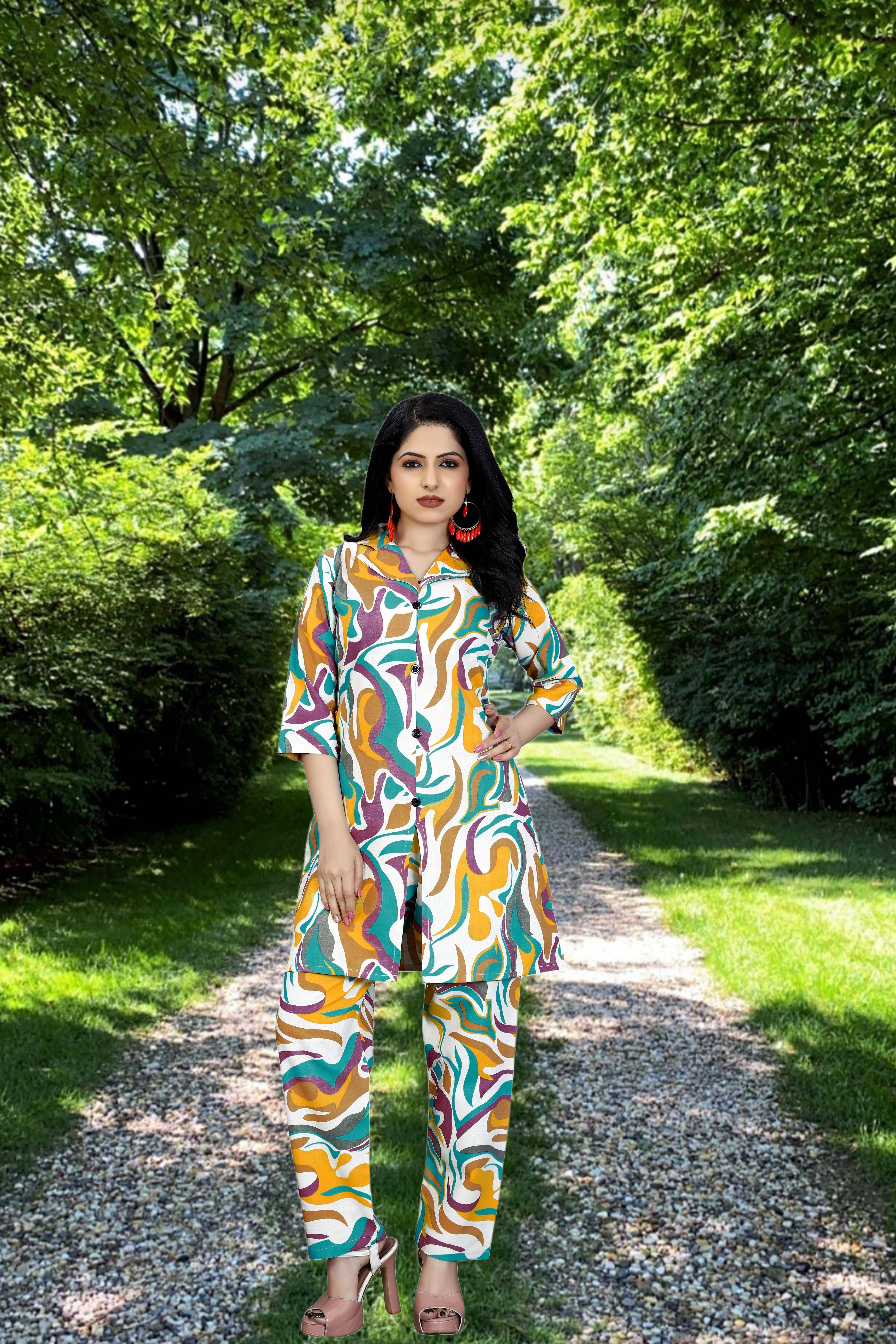 TUHIRAJ Women Printed Top With Trousers Co-Ord Set ( Multicolor 3 ) TUHIRAJ Women Printed Top With Trousers Co-Ord Set ( Multicolor 3 )