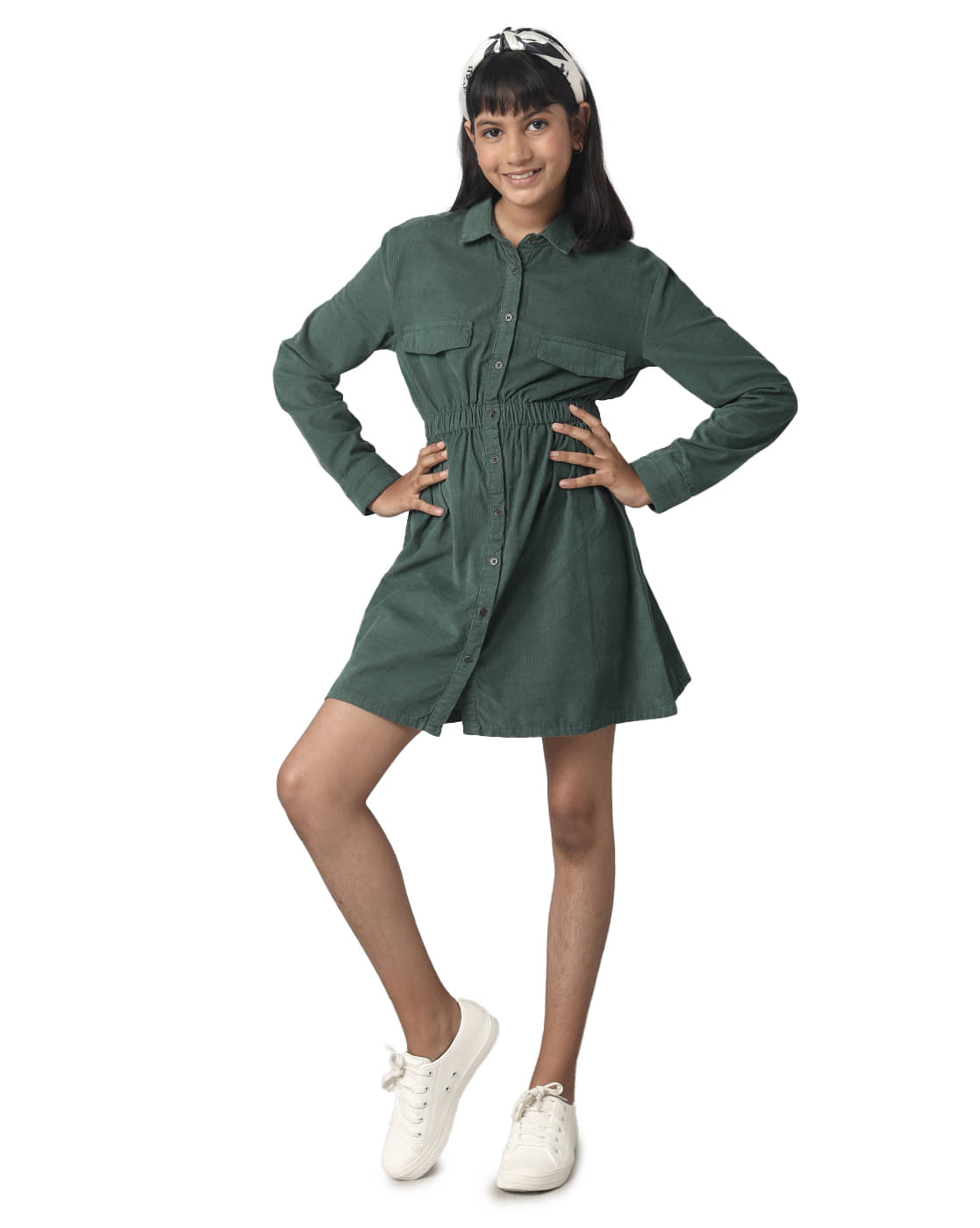     			Under Fourteen Only Corduroy Dress For Girls ( Pack of 1 , Green )