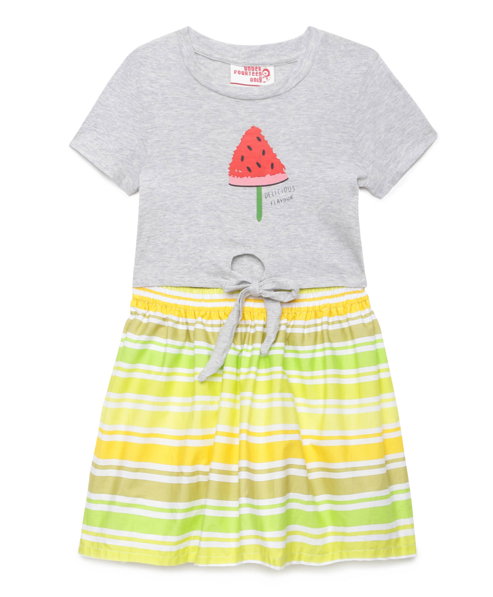     			Under Fourteen Only Cotton Dress For Girls ( Pack of 1 , Grey Melange )