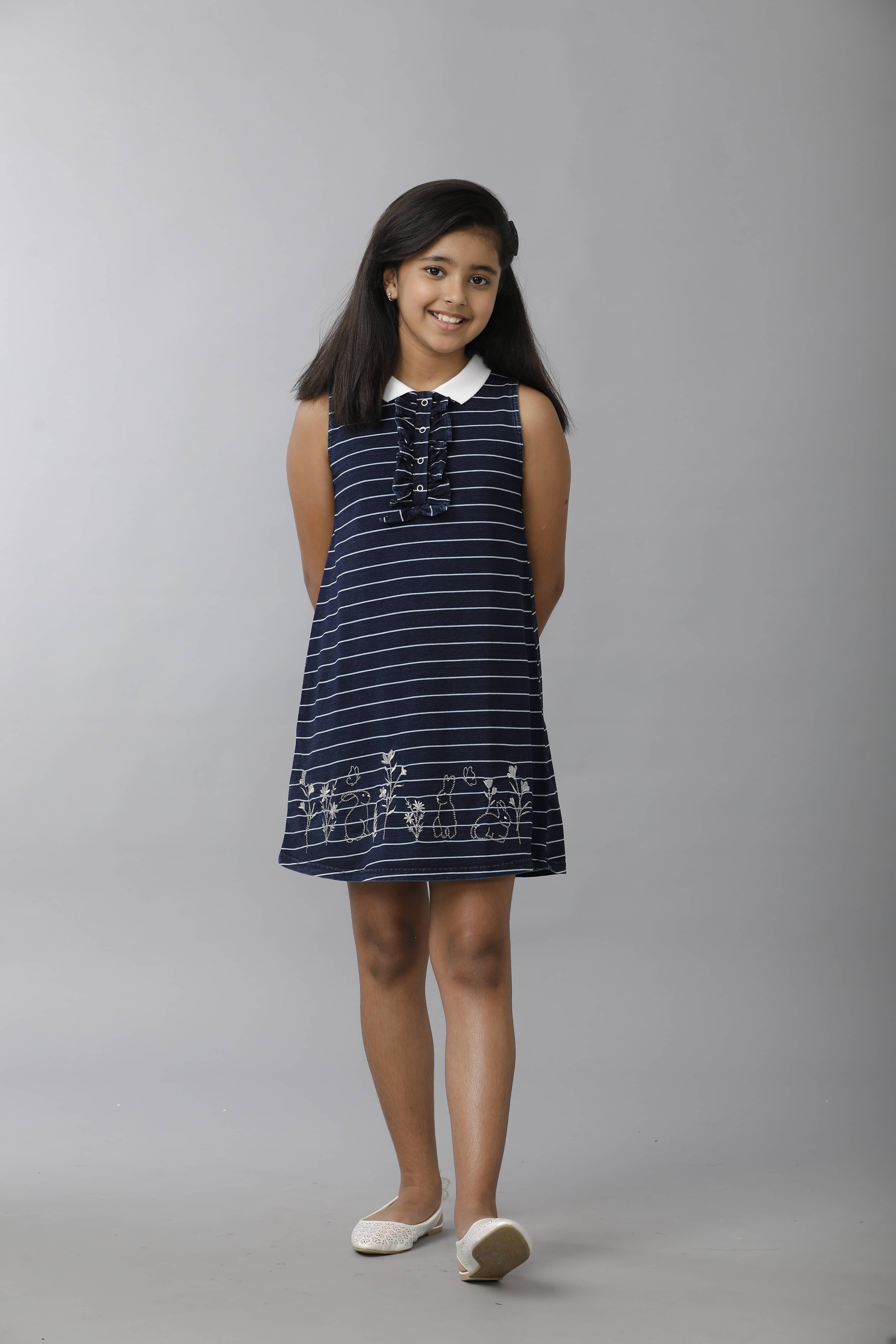 Under Fourteen Only Cotton Dress For Girls ( Pack of 1 , Indigo )     			Under Fourteen Only Cotton Dress For Girls ( Pack of 1 , Indigo )