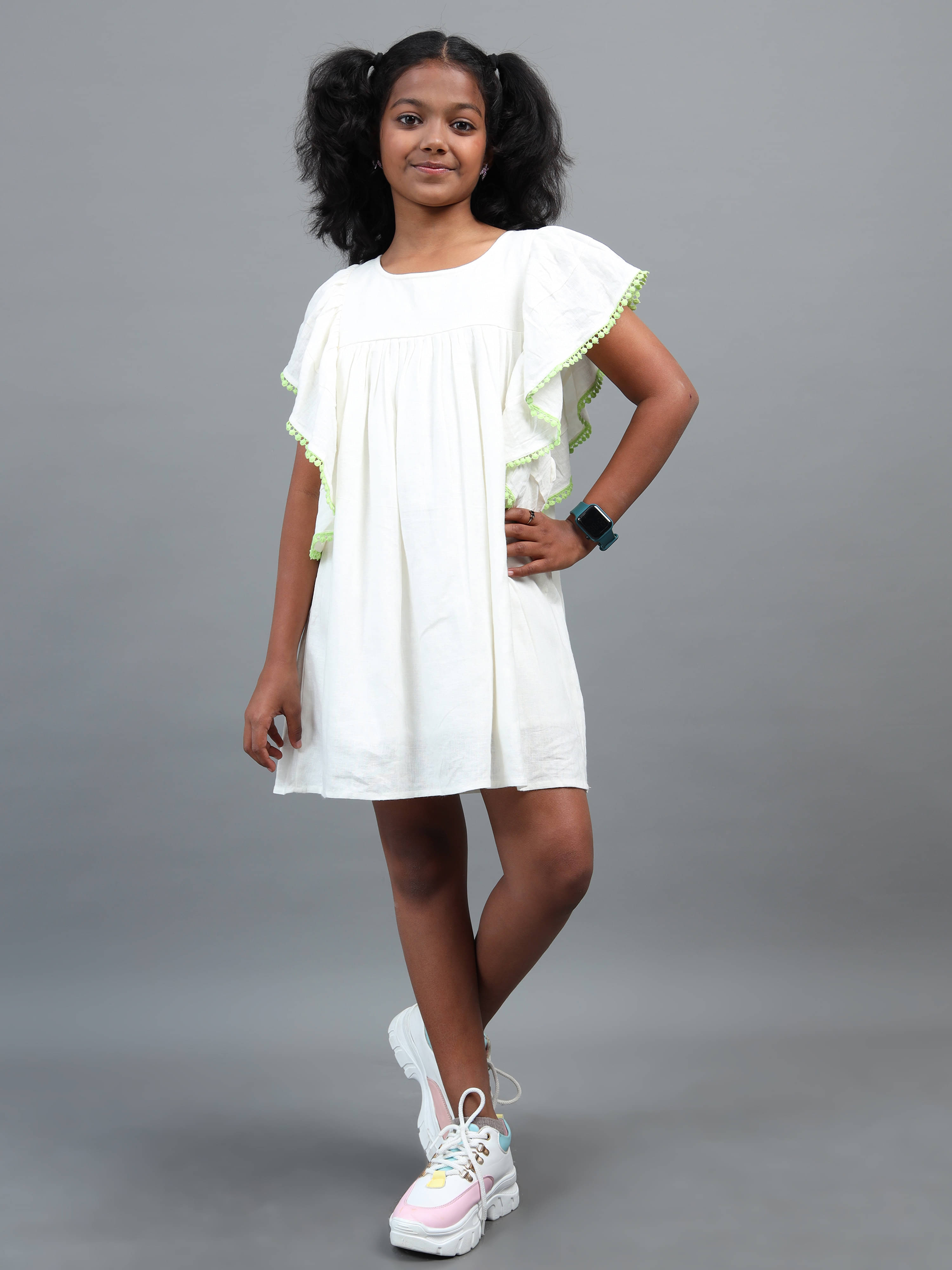    			Under Fourteen Only Cotton Dress For Girls ( Pack of 1 , Off White )