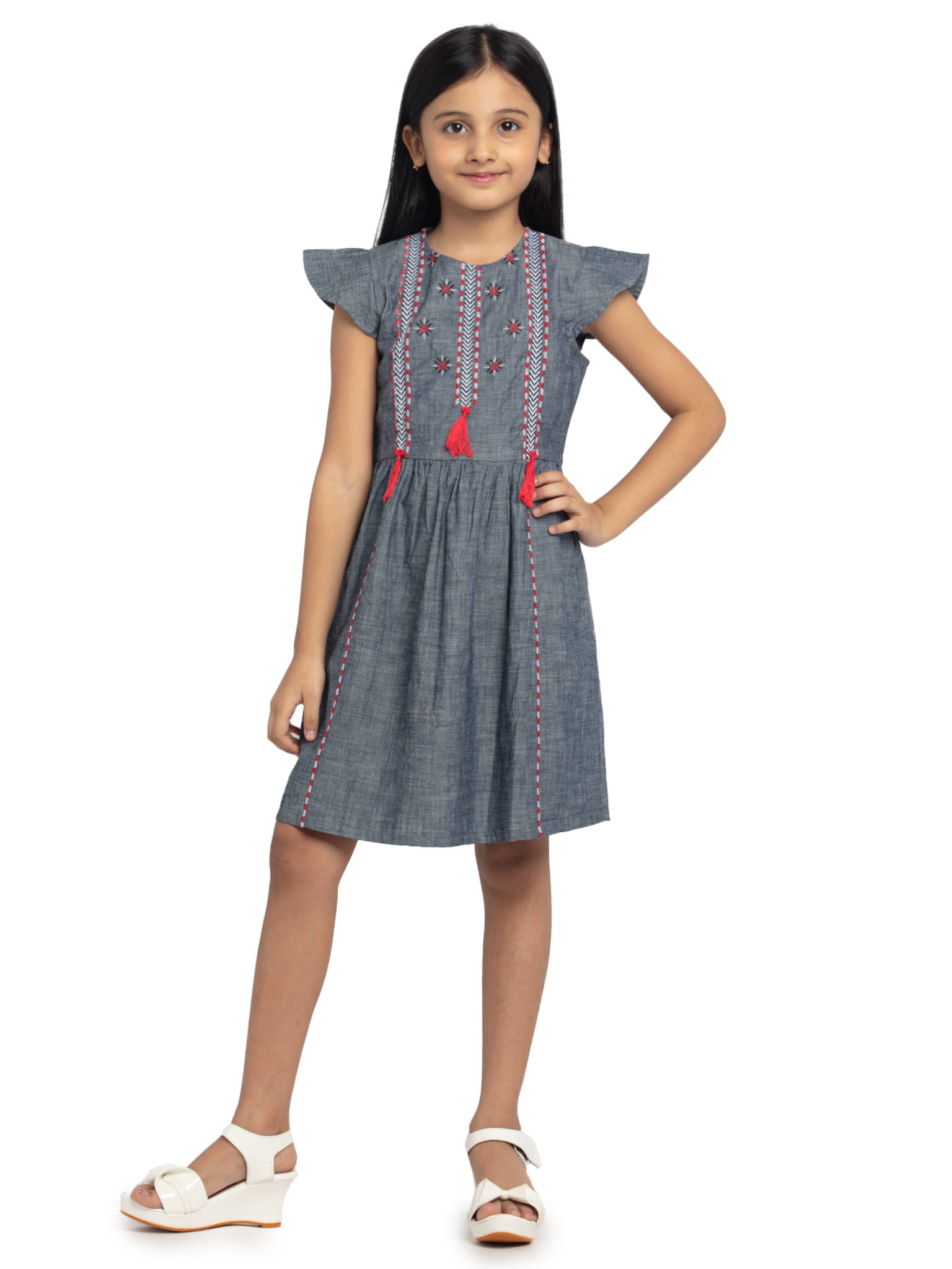 Under Fourteen Only Cotton Dress For Girls ( Pack of 1 , Blue ) Under Fourteen Only Cotton Dress For Girls ( Pack of 1 , Blue )