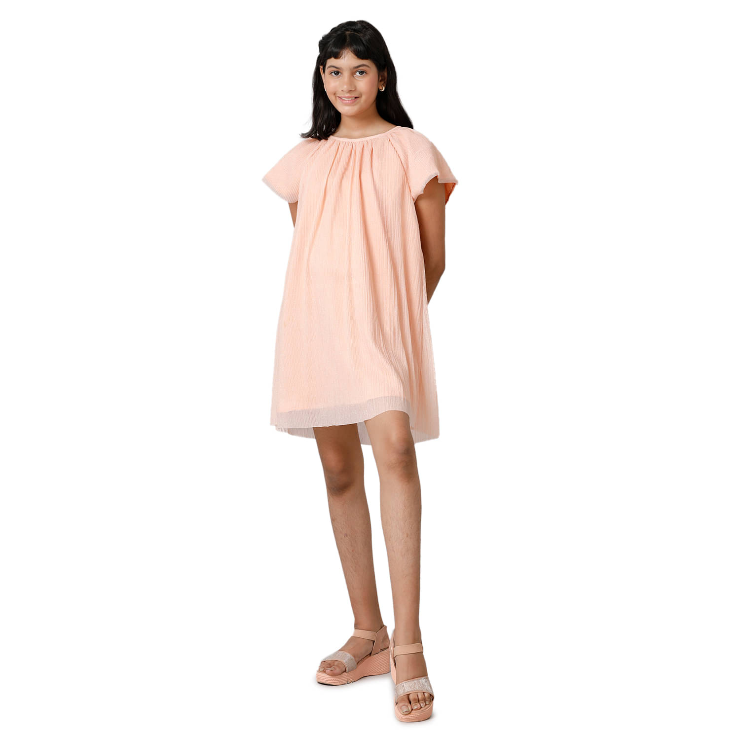     			Under Fourteen Only Cotton Dress For Girls ( Pack of 1 , Peach )