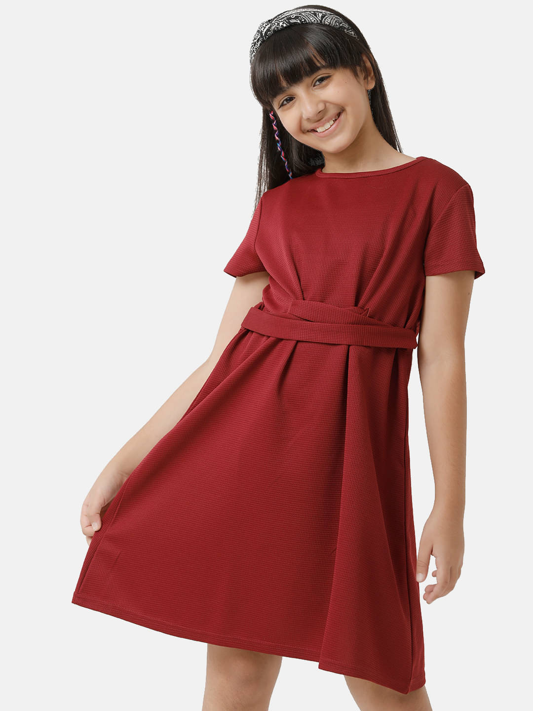     			Under Fourteen Only Cotton Dress For Girls ( Pack of 1 , Maroon )