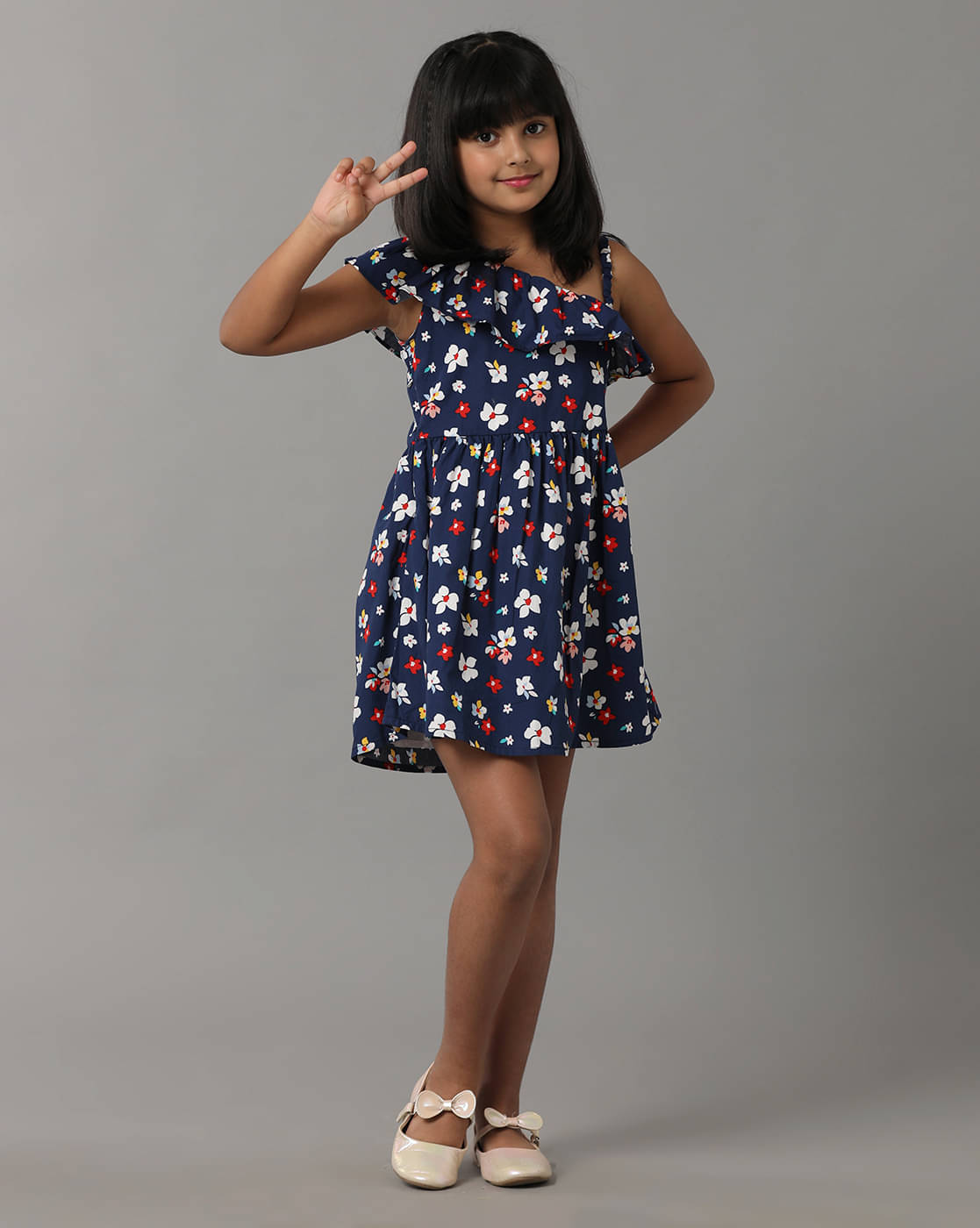     			Under Fourteen Only Cotton Dress For Girls ( Pack of 1 , Navy )