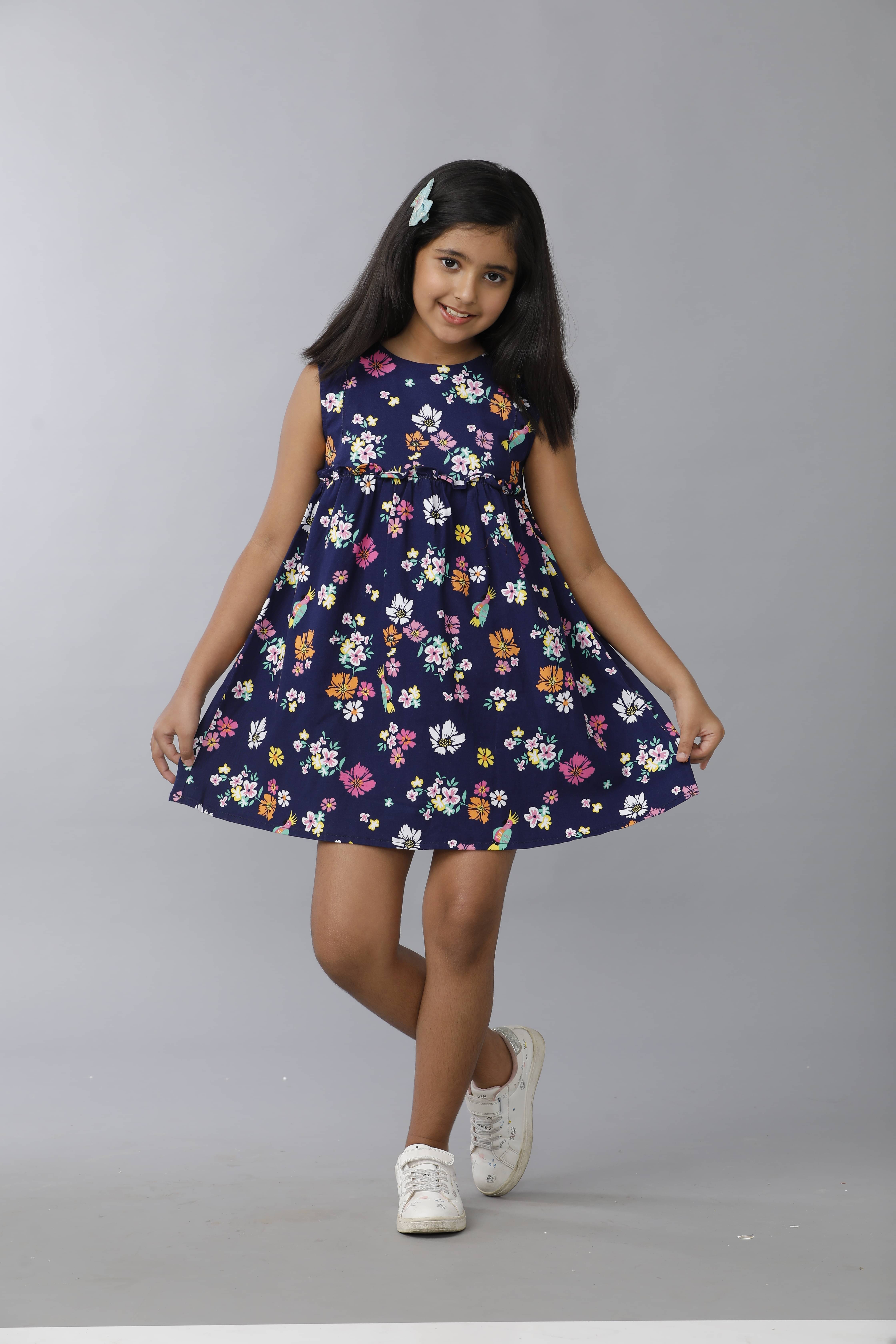     			Under Fourteen Only Cotton Dress For Girls ( Pack of 1 , Navy )
