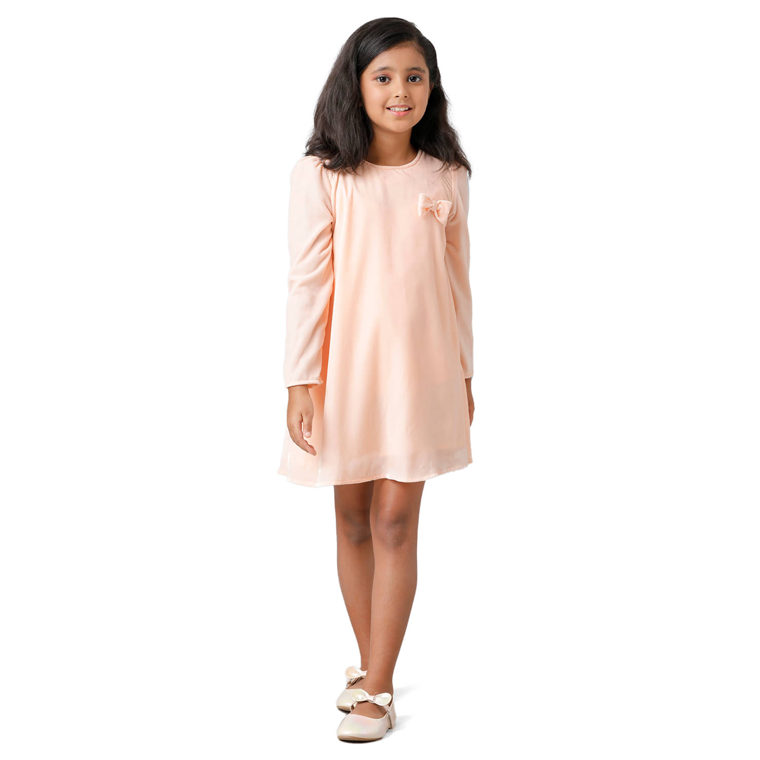     			Under Fourteen Only Cotton Dress For Girls ( Pack of 1 , Peach )