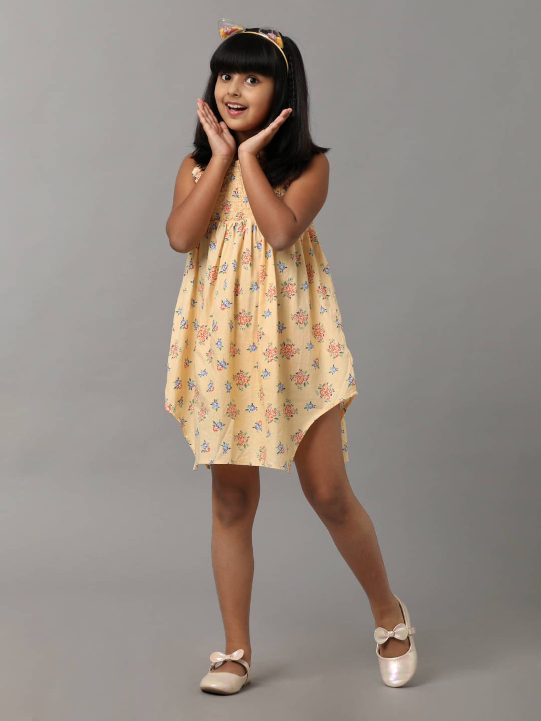     			Under Fourteen Only Cotton Dress For Girls ( Pack of 1 , Yellow )