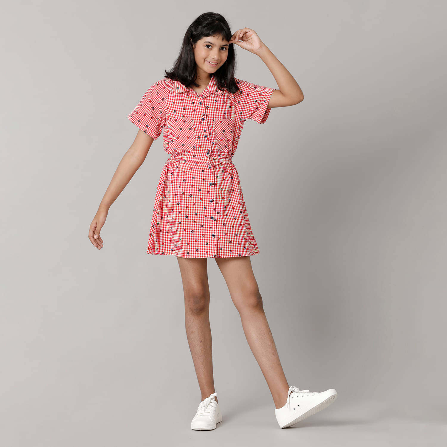     			Under Fourteen Only Cotton Dress For Girls ( Pack of 1 , Red )