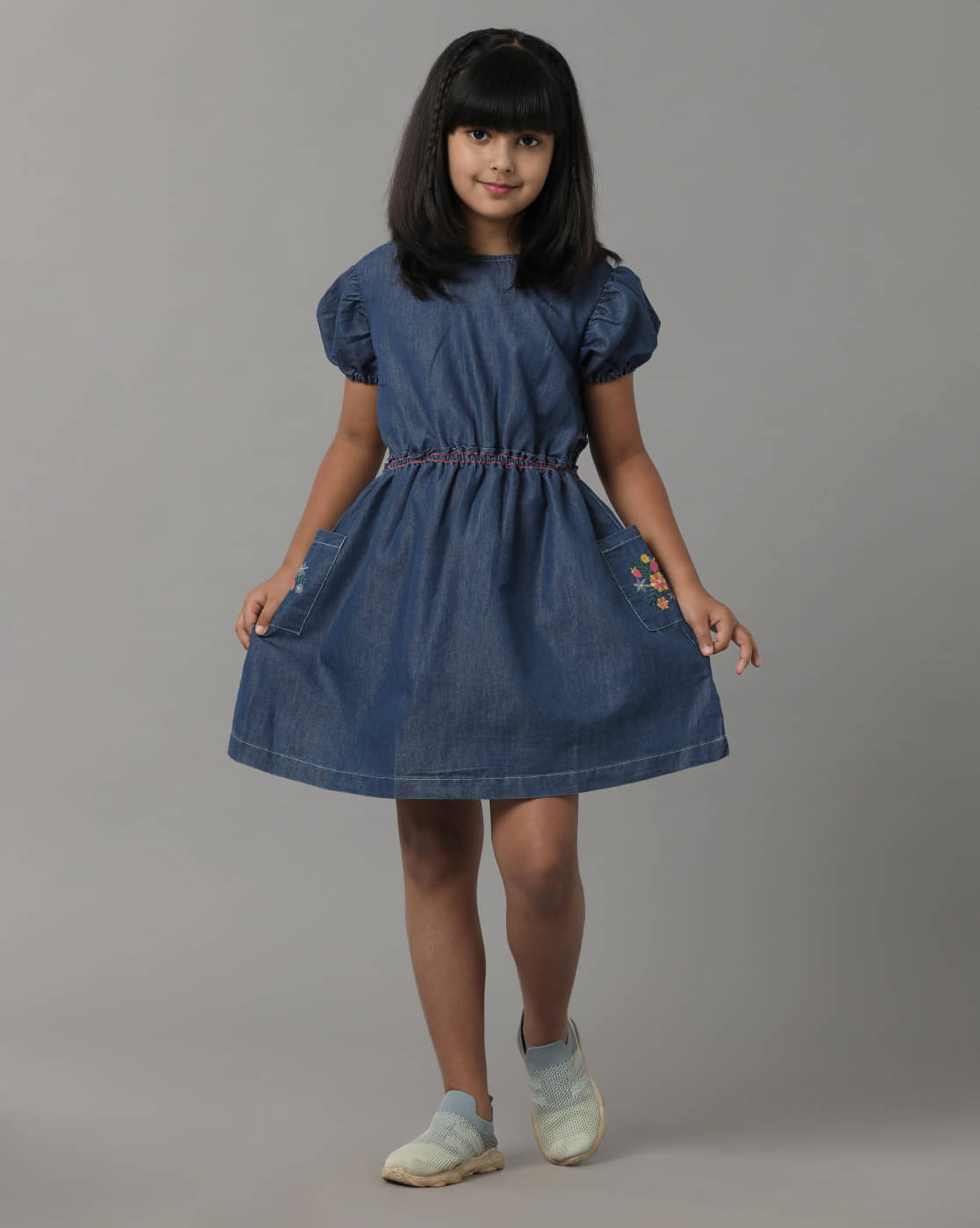     			Under Fourteen Only Denim Dress For Girls ( Pack of 1 , Blue )