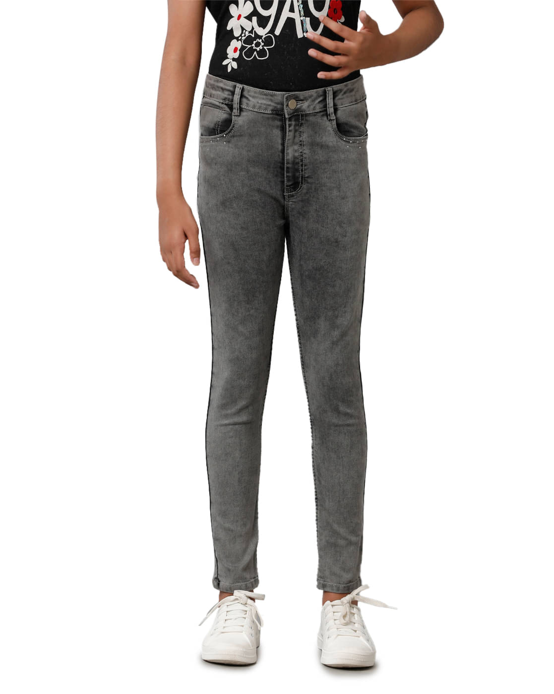     			Under Fourteen Only Girls Denim Jeans ( Pack of 1 , Black )