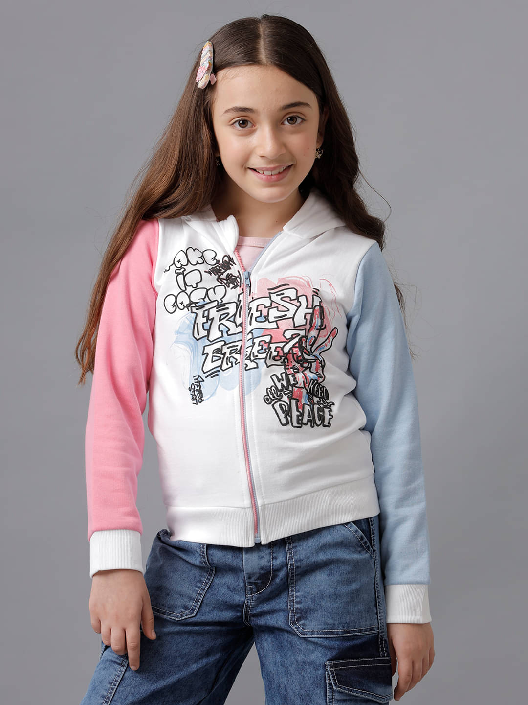 Under Fourteen Only Girls Fleece Quilted & Bomber Jacket For ( Pack of 1 , White ) Under Fourteen Only Girls Fleece Quilted & Bomber Jacket For ( Pack of 1 , White )