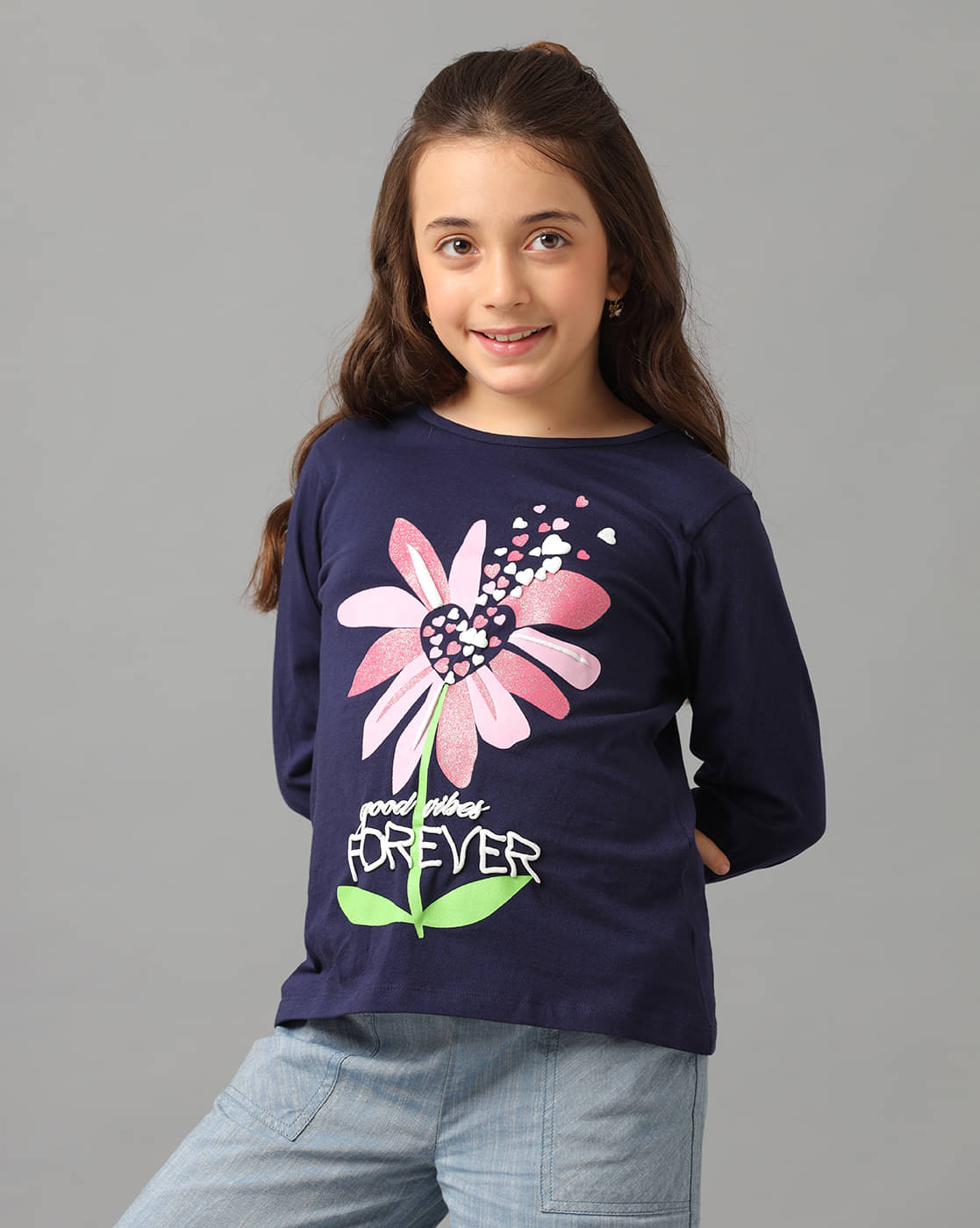     			Under Fourteen Only Pack of 1 Girls Cotton T-Shirt ( Navy )