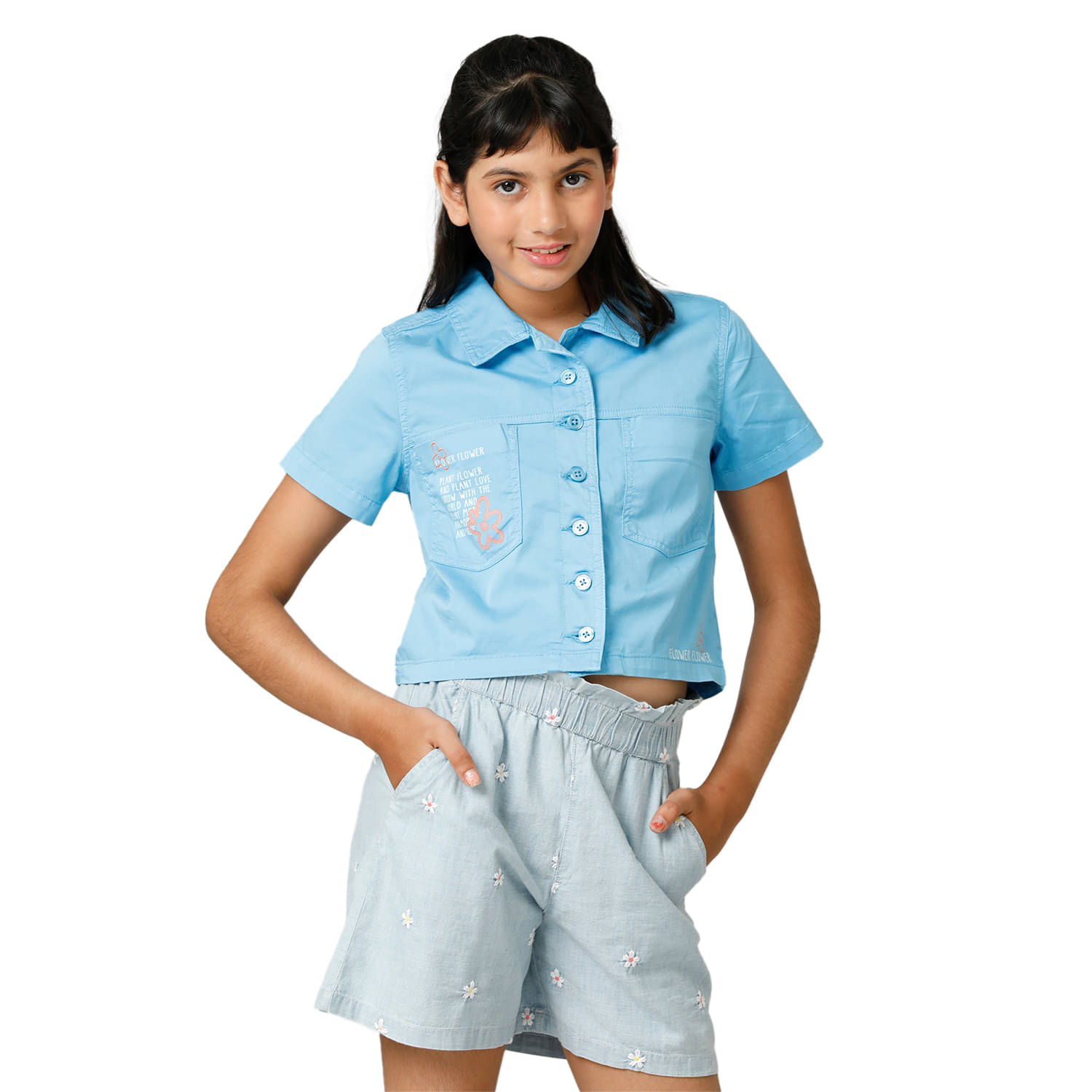     			Under Fourteen Only Pack of 1 Girls Satin Top ( Blue )