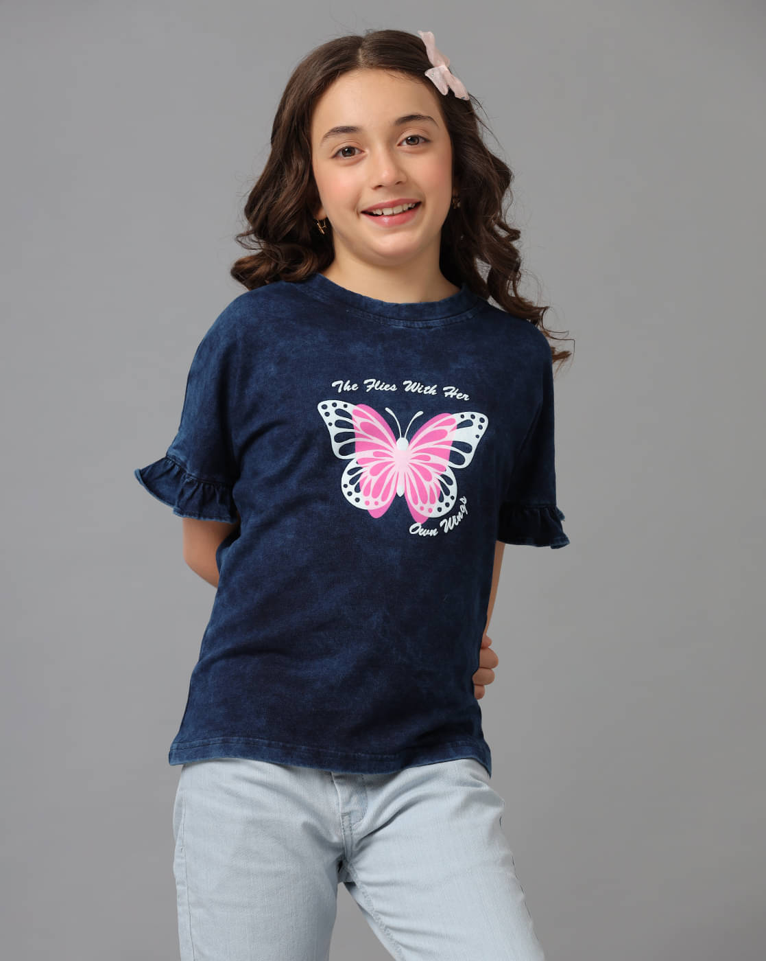     			Under Fourteen Only Pack of 1 Girls Cotton T-Shirt ( Navy )