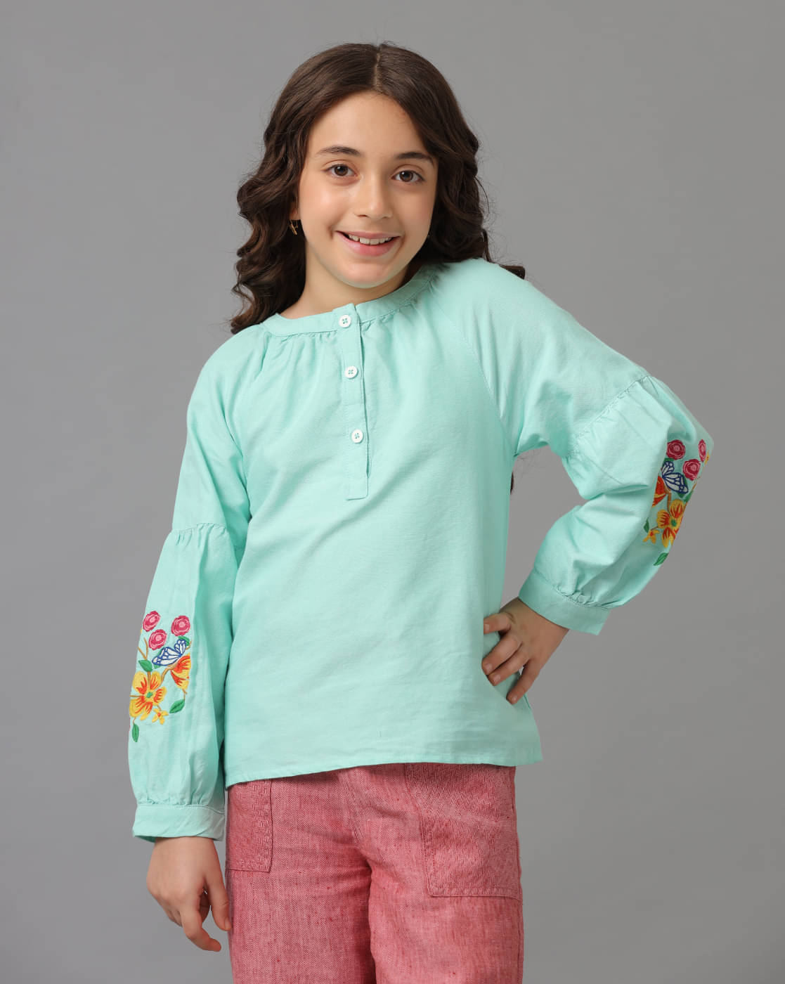     			Under Fourteen Only Pack of 1 Girls Polyester Top ( Green )