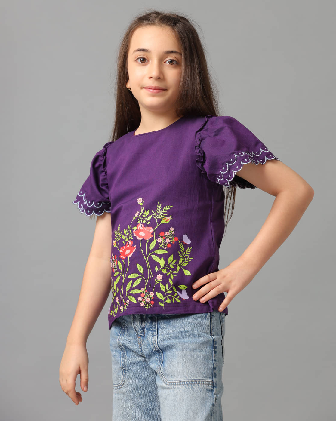     			Under Fourteen Only Pack of 1 Girls Cotton Top ( Purple )