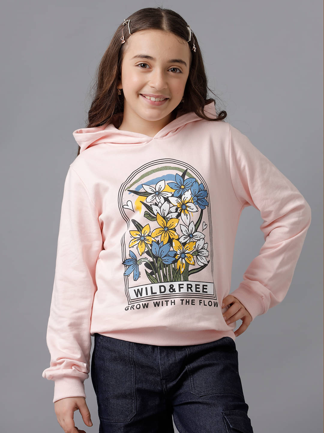     			Under Fourteen Only Pack of 1 Girls Fleece Sweatshirt ( Peach )