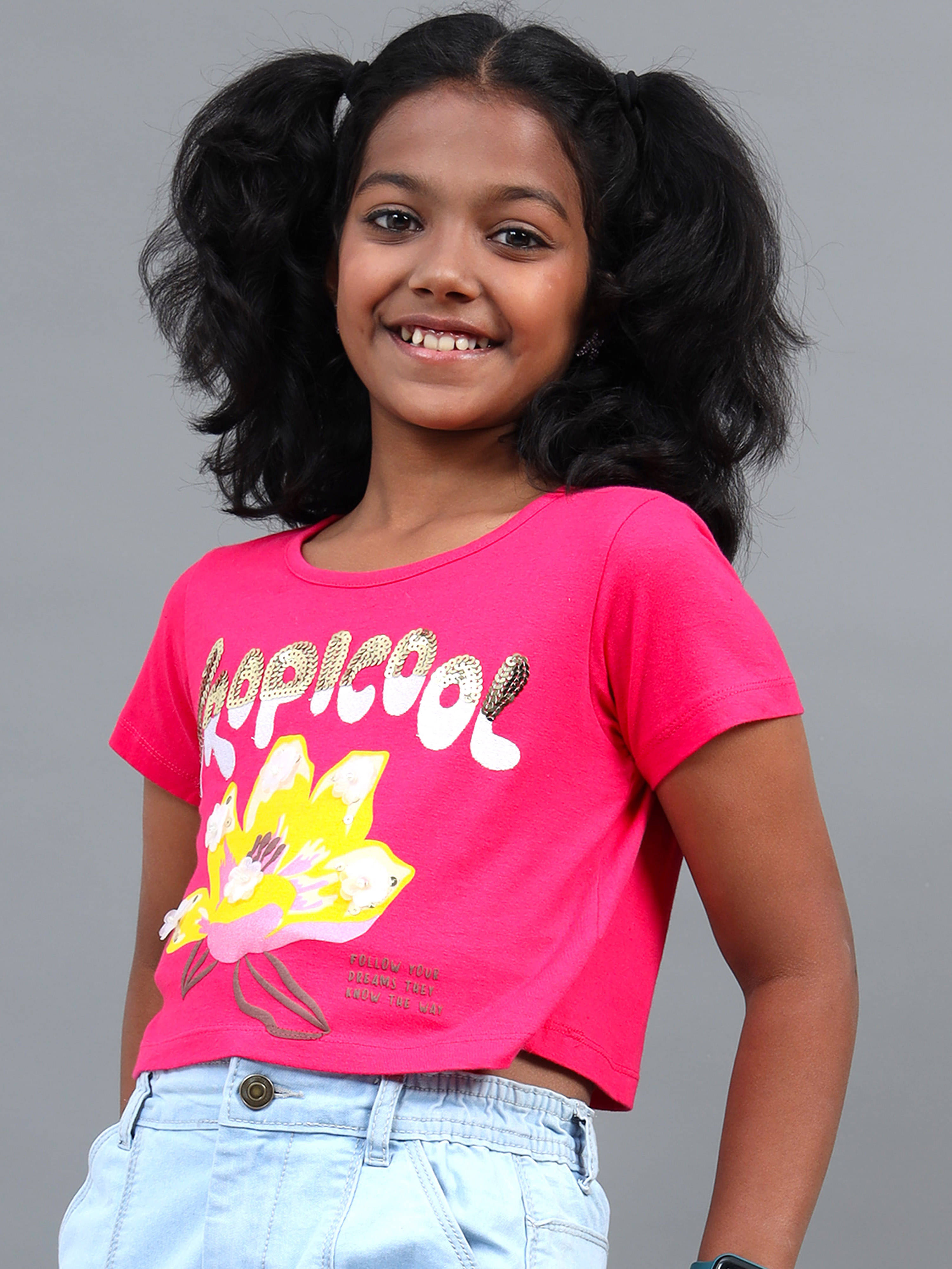     			Under Fourteen Only Pack of 1 Girls Cotton T-Shirt ( Pink )