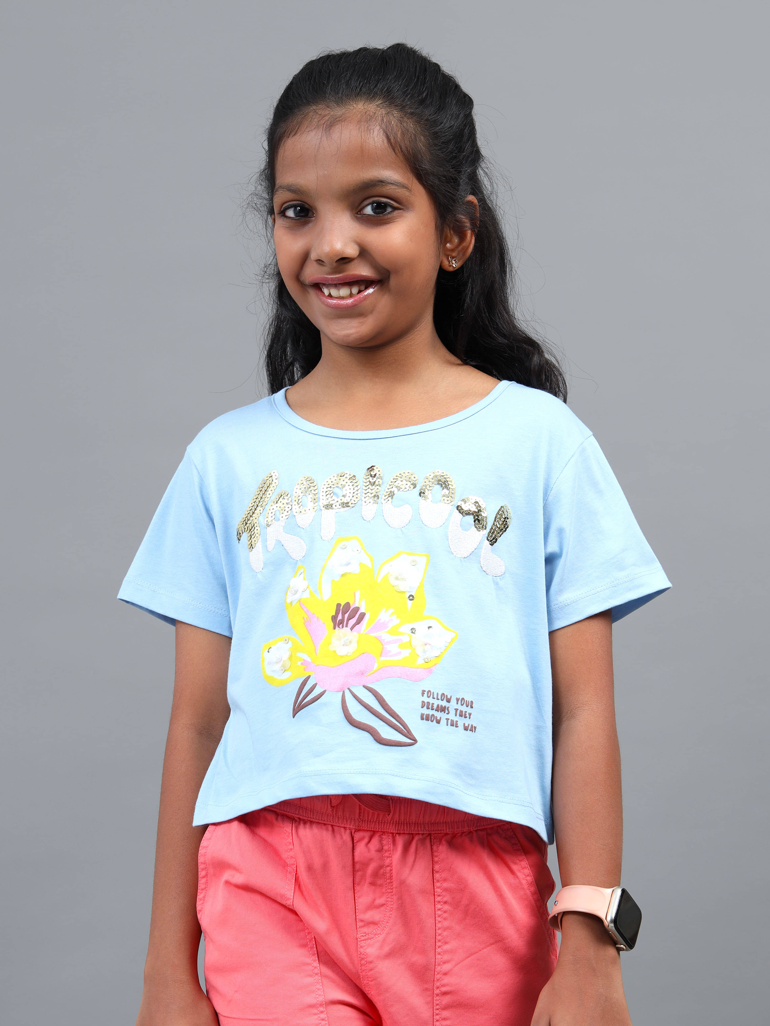     			Under Fourteen Only Pack of 1 Girls Cotton T-Shirt ( Blue )