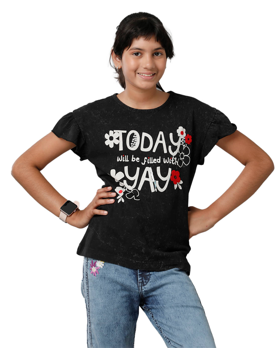     			Under Fourteen Only Pack of 1 Girls Cotton T-Shirt ( Black )