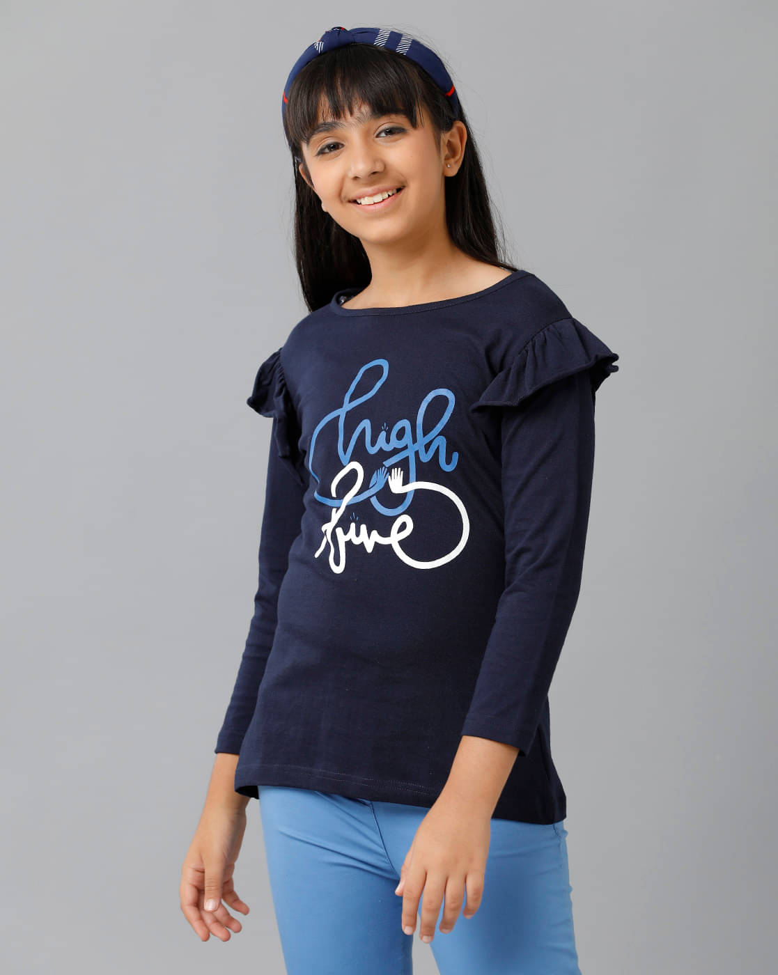     			Under Fourteen Only Pack of 1 Girls Cotton Top ( Navy )