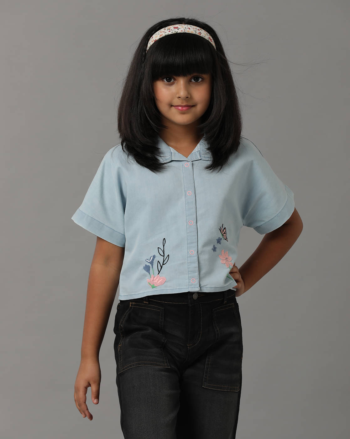     			Under Fourteen Only Pack of 1 Girls Denim Top ( Blue )