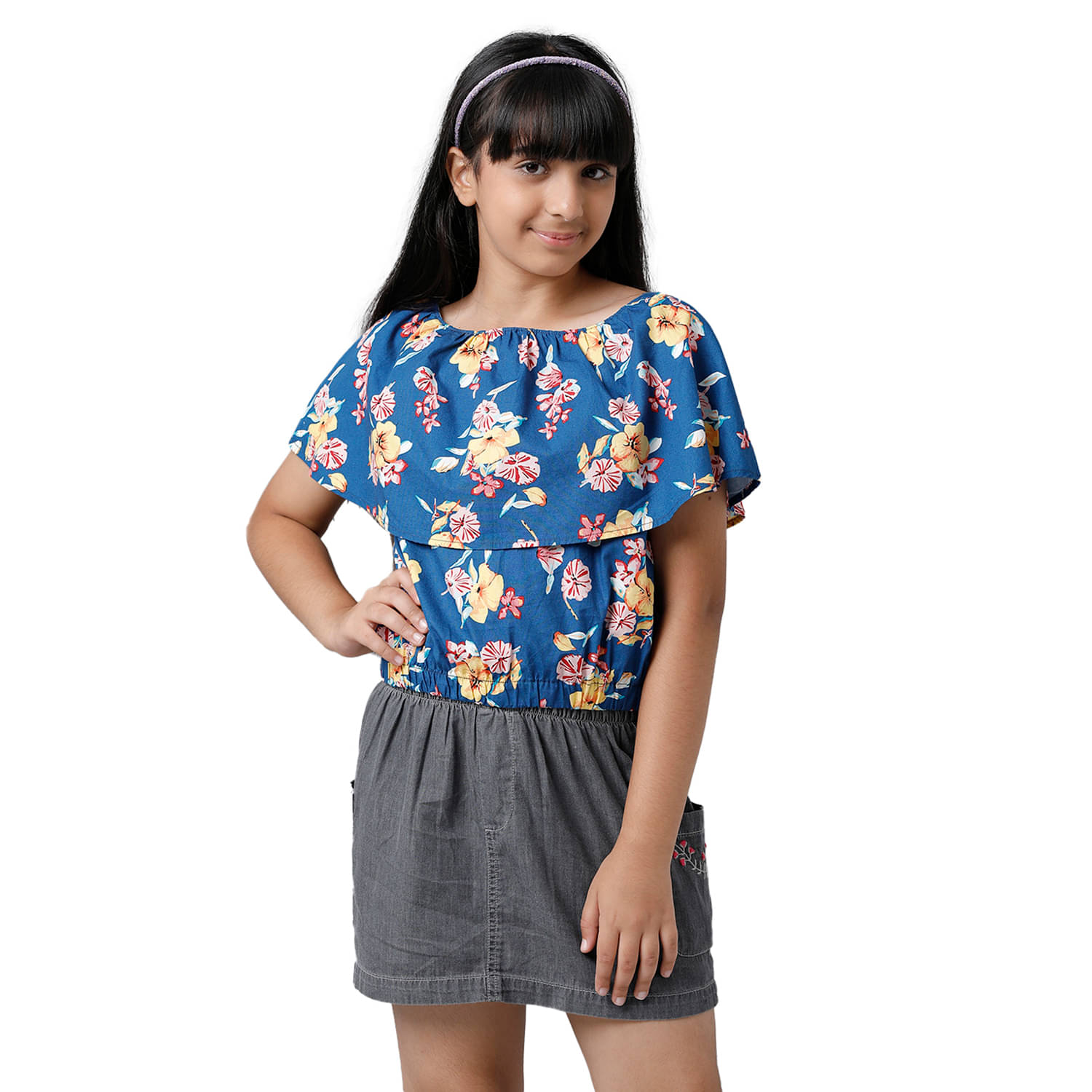     			Under Fourteen Only Pack of 1 Girls Cotton Top ( Navy )