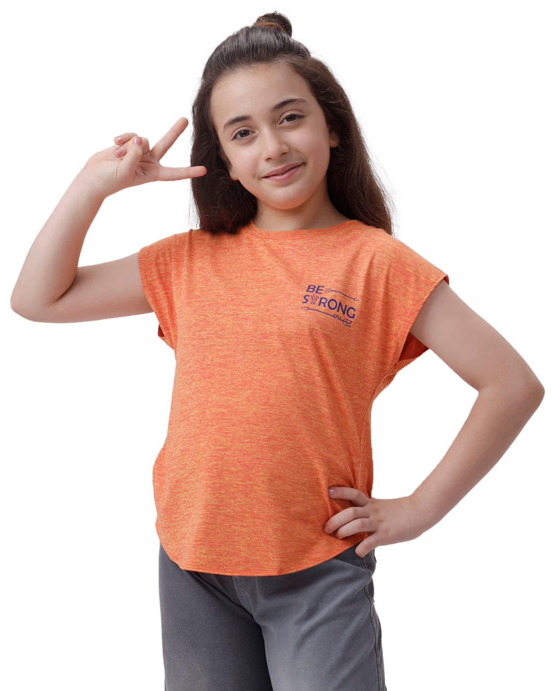     			Under Fourteen Only Pack of 1 Girls Cotton T-Shirt ( Orange )