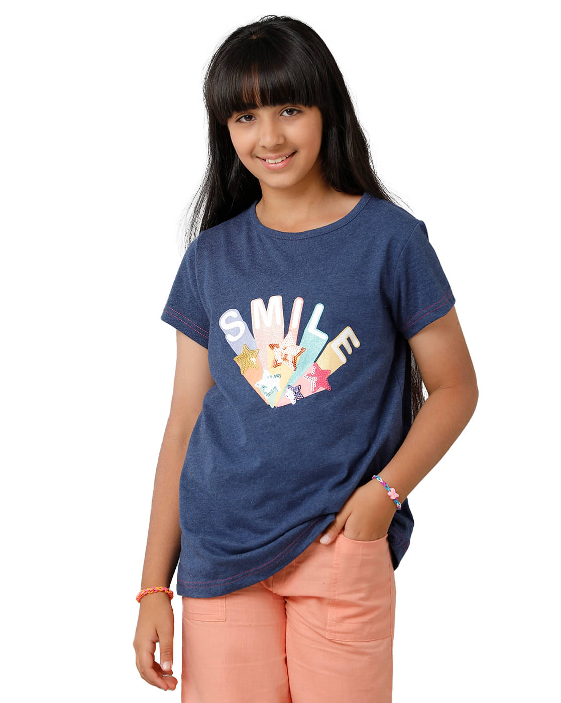     			Under Fourteen Only Pack of 1 Girls Cotton Top ( Navy )